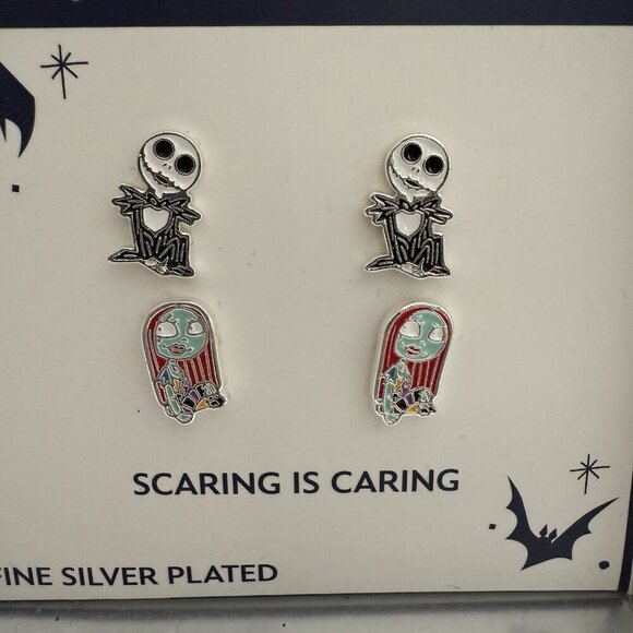 Jack Skeleton Sally Burton Nightmare Before Christmas Earrings Scaring is Caring - Picture 2 of 6